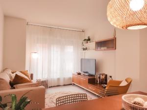 uma sala de estar com um sofá e uma televisão em Apartament Natura amb Calma em Olot