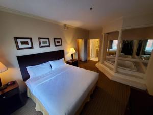 una camera da letto con un grande letto bianco e una finestra di The Arc Hotel a Fort Smith