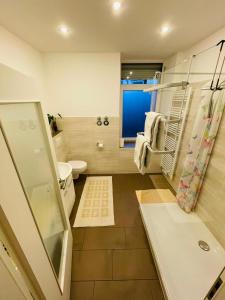 a bathroom with a toilet and a shower at Königstor in Kassel