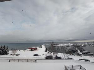 a view of a parking lot in the snow at Royal Harbour Resort in Thornbury