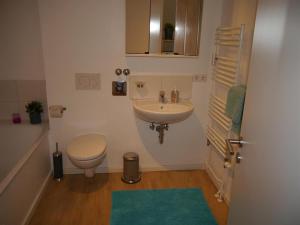 a bathroom with a sink and a toilet at Fördeblick-Wassersleben in Harrislee