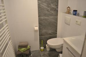 a white bathroom with a toilet and a sink at Ferienwohnungen im alten Pfarrhaus in Eisenach +11 photos