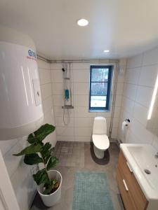 uma casa de banho com WC e uma planta em Hagavik 8 em Växjö
