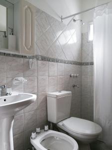 a white bathroom with a toilet and a sink at Departamento para 2 o 4 personas in Neuquén