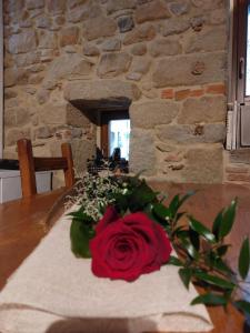 a red rose sitting on top of a table at Nero Gioconda in Anghiari