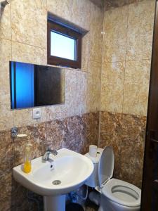 een badkamer met een wastafel en een toilet bij Guest House Sunset in Kazbegi