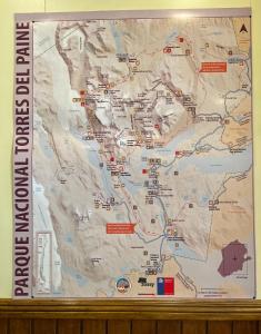 a map of a hiking trail in the mountains at Hostal Reymer Patagonia in Puerto Natales