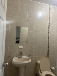 a bathroom with a toilet and a sink at LOFT en el norte, ideal para estudiantes y familia in Aguascalientes
