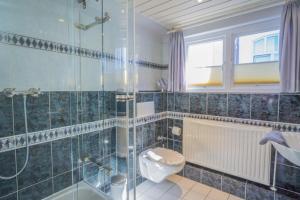 a bathroom with a toilet and a shower and a sink at Frau Holle in Westerland (Sylt)