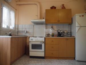 a kitchen with a white stove and a refrigerator at Adam's House in Tríkala