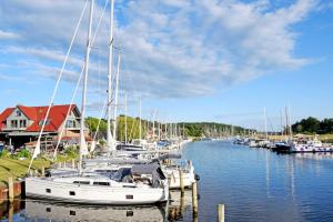 eine Gruppe von Booten, die in einem Yachthafen angedockt sind in der Unterkunft Ferienwohnungen im Appartementhaus Sellin in Ostseebad Sellin