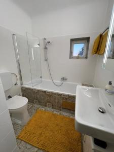 ein Badezimmer mit einer Badewanne, einem WC und einem Waschbecken in der Unterkunft Appartment Rosengarten in Baden