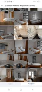 eine Collage mit Fotos eines Badezimmers mit Waschbecken in der Unterkunft APARTMANI PETKOVIC in Teslić