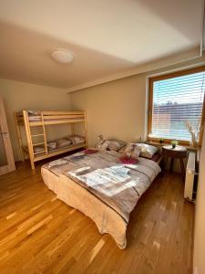 a bedroom with a large bed and a window at Horský Apartmán Klostermann in Železná Ruda