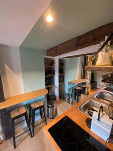 a kitchen with a sink and a stove top oven at Le Donjon : Centre historique in Dijon +8 photos
