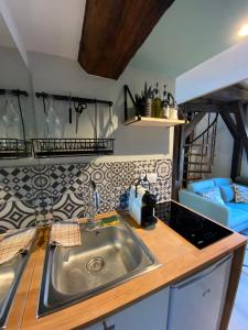 a kitchen with a sink and a counter top at Le Donjon : Centre historique in Dijon