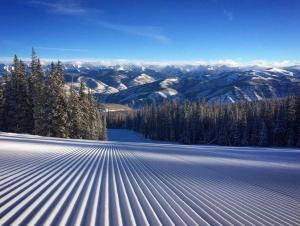 a snow covered slope with trees and mountains in the background at Excellent studios for your vacation-Hotel Villa Park- Borovets in Borovets