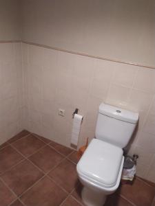 a bathroom with a white toilet in a room at Ca La Marutxi in Cantallops