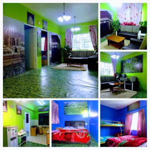 a collage of four pictures of a living room at Netasha holiday inn and apartment in Cameron Highlands
