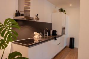 a kitchen with a white refrigerator and a stove at Boutique Suites Deluxe in Middelburg