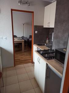 a kitchen with a sink and a stove top oven at Apartamenty Jola in Szklarska Poręba