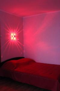 クラスノダールにあるApartment on Dmitriya Blagoyevaのベッドルーム1室(赤い照明付きのベッド1台付)