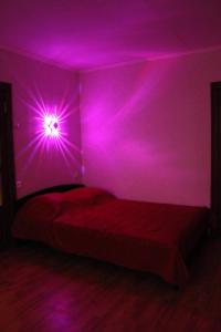 クラスノダールにあるApartment on Dmitriya Blagoyevaのベッドルーム1室(ピンクの照明付きのベッド1台付)