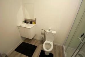 a small bathroom with a toilet and a sink at EMYSTA - CHARMANT Studio HOME STAGING en plein centre in Saint-Quentin