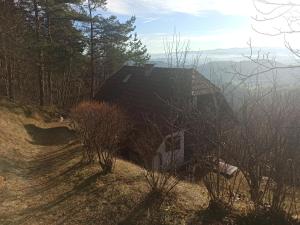 una casa sentada en la cima de una colina en el bosque en serenity en Dramlje