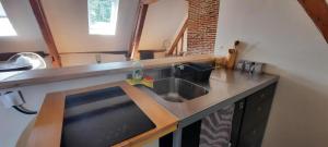 een keuken met een spoelbak en een aanrechtblad bij Loft de charme á 150m de la cathédrale in Beauvais +3 foto's