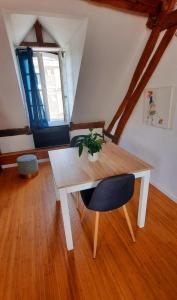 een tafel met een potplant erop in een kamer bij Loft de charme á 150m de la cathédrale in Beauvais