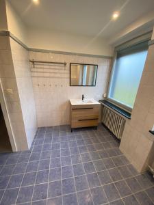 a bathroom with a sink and a mirror at Waldhaus Kustelberg in Medebach