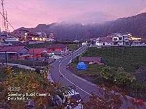 a winding road in a village at sunset at Bromo Deddy Homestay in Bromo