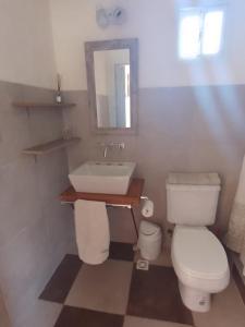 a bathroom with a white toilet and a sink at Descanso Cordillerano in San Rafael +20 photos