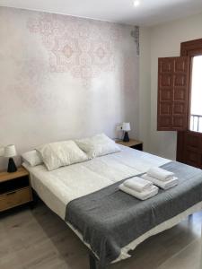 1 dormitorio con 1 cama con 2 toallas en PRECIOSO APARTAMENTO JUNTO A LA ALHAMBRA EN PLENO CENTRo en Granada