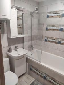 a bathroom with a toilet and a sink and a shower at Boulevard in Kremenchuk