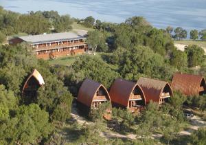 an overhead view of a building in the middle of trees at Canyon Lakeview Resort in Canyon Lake