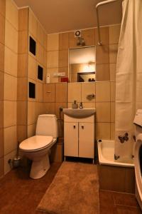 La salle de bains est pourvue de toilettes, d'un lavabo et d'une baignoire. dans l'établissement apartament DaDa, à Sosnowiec