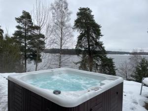冬天的Relaxing Lake Oasis with Jacuzzi - Amazing view & Private Pier
