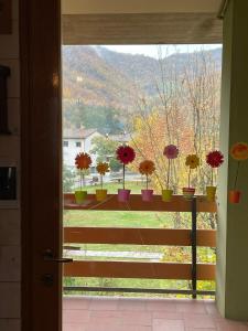 okno z kwiatami w garnkach na parapecie w obiekcie Casa con vista w mieście Corniolo