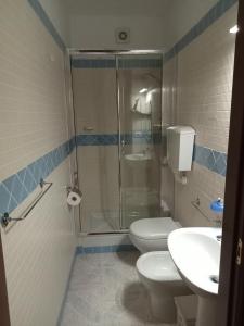 a bathroom with a shower and a toilet and a sink at Il Grillo Parlante in Castel Viscardo