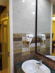 W łazience znajduje się umywalka i lustro. w obiekcie Rendezvous hotel petra w mieście Wadi Musa