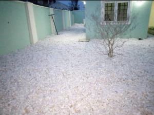 a snow covered yard with a building and a tree at XrisBun Apt 1BR - Laderin GRA in Abeokuta