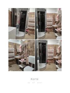 a collage of four pictures of a bathroom at Cozy apartment Linda in Izola