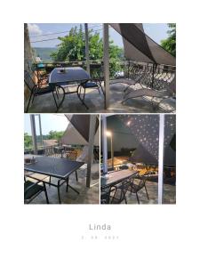 un collage de cuatro fotos de una mesa de picnic en Cozy apartment Linda, en Izola