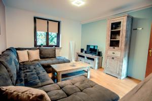 a living room with a couch and a table at Rheinterrasse Wohnung 1 in Lahnstein