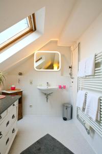 een badkamer met een wastafel en een spiegel bij Elisabeth Apartments in Marburg an der Lahn