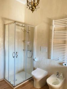 ein Bad mit einer Dusche, einem WC und einem Waschbecken in der Unterkunft L'IPPOCASTANO Appartamenti - B&B in Castellaneta