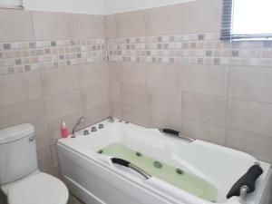 a bathroom with a bath tub and a toilet at The Guesthouse Klerksdorp in Klerksdorp