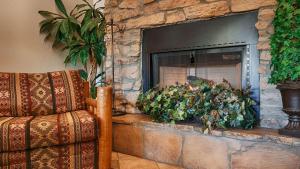 
a living room filled with lots of plants and a fire place at Best Western Gold Canyon Inn & Suites in Gold Canyon
